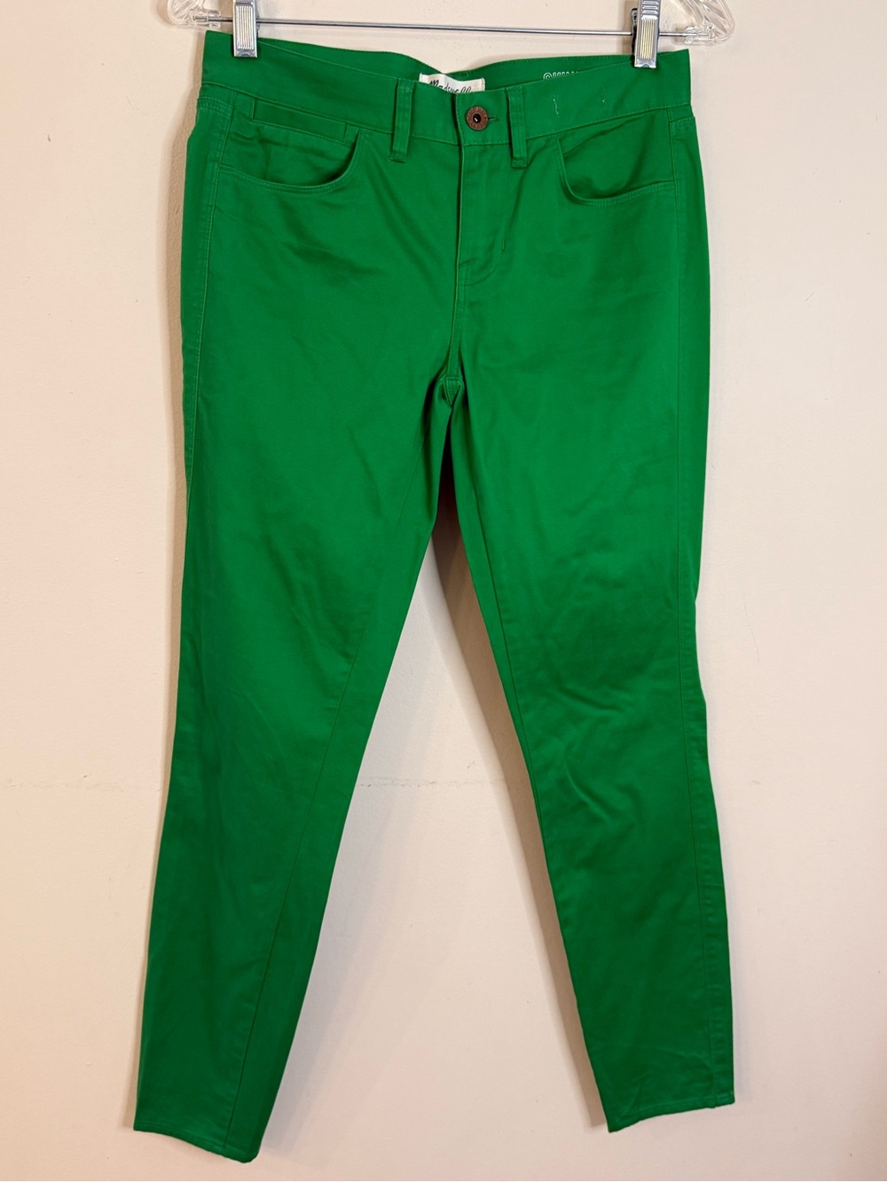 Madewell Skinny Ankle green pants zip button soft SZ 2